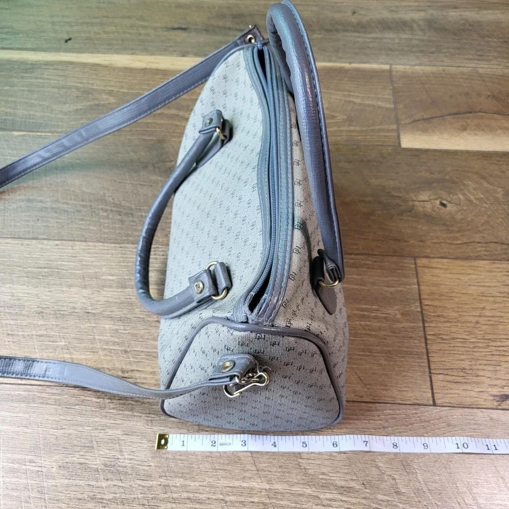 Vintage Grey Monogram Satchel Bag Art No 3913 Crossbody Barrel Purse